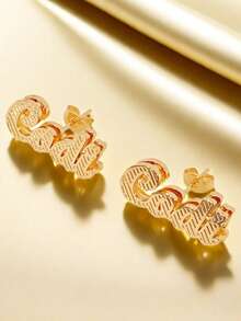 Bông tai khắc tên, Bông tai tên cá nhân hóa, Bông tai đính đá cá nhân hóa, Bông tai hai mặt, Mặt dây chuyền tên 3D, Quà sinh nhật cho nữ - Bông tai ăn mòn 2 - Xem 2