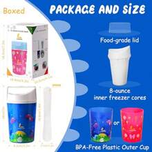 Slushie Maker Cup with LidsandSpoonDouble Layer Slushy Cups for Juice Milk Yogurt Ice Cream Make Single-Serving Smoothies DIY Cooling Frozen Magic Core Creates - Dinosaurio con fondo azul - Ver 6