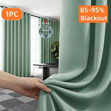 1pc/2pcs Solid Color Polyester Curtains, Energy Blackout Light Blocking Thermal Insulated Curtains For Kitchen, Dining Room, Living Room, Bedroom, Study Room In Black, Deep Grey - Green - View 1