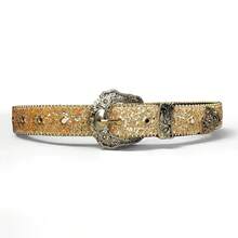 Handmade Crystal Embellished Waist Belt, Extended Length, High Street American Style, New Blue Waist Belt - Gold - View 1