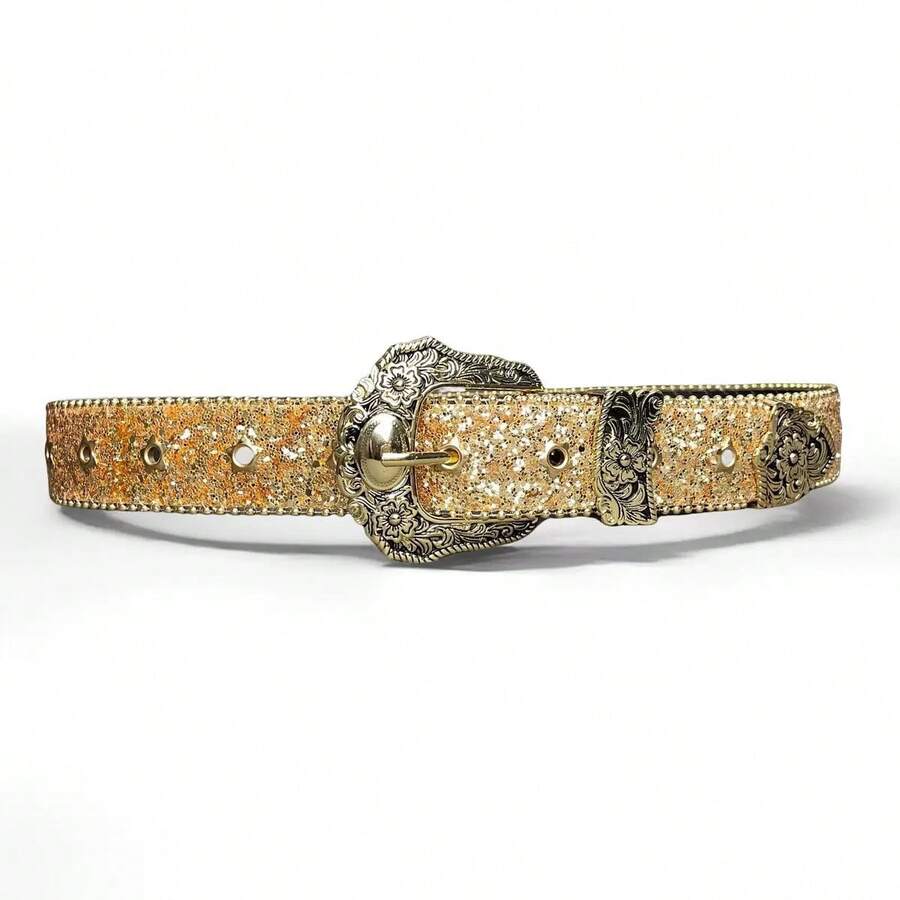 Handmade Crystal Embellished Waist Belt, Extended Length, High Street American Style, New Blue Waist Belt - Gold - View 1