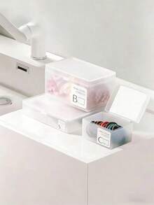 4pcs/2pcs/1pc Transparent Desktop Small Items Storage Box With Lid, Card Drawer Style Desktop Organizer Box - White - View 3