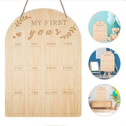 1pc Art Deco Style Manufactured Wood First Year Milestone Frame - Tabletop Display For Baby'S 12 Months, Multipurpose Room Decor Keepsake Gift, No Electricity Needed - For New Parents - Perfect For Baby Showers & Birthdays