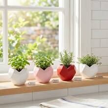 Geometric Heart-Shaped Plastic Small Succulent Planter, Cute Flower Pot Suitable For Desk, Shelf And Home Decor, Colors: Red, Pink, White - Multicolor - View 3