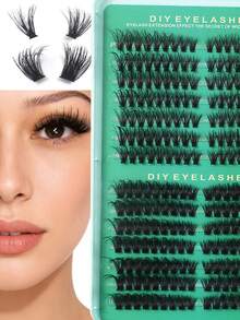 40/60/80/100D-504 簇状蓬松浓密分段式假睫毛，5D 效果仿貂毛单根假睫毛，D 卷翘度，长度 6-18mm 混合，可重复使用，易于佩戴，适合日常、派对、通勤等场合。 - 查看 8