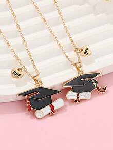 2件套毕业典礼礼物，学士帽、毕业证书、花朵吊坠，适合日常佩戴、送礼、节日佩戴 - 彩色 - 查看 4