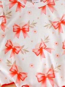 Bộ đồ 2 món cho bé gái, kiểu dáng thanh lịch, in hình bướm, cổ tròn và quần short, thích hợp cho mùa hè. - Đỏ - Xem 7