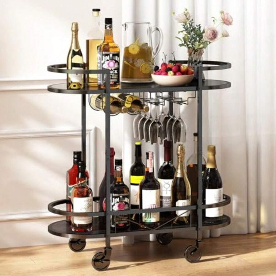 GILLAS Carrito de Servicio con Ruedas Carrito de Bar para Hogar Carrito de Vino de 2 Niveles Cantina Bar Mueble para Casa Carrito de Almacenamiento de Metal para Cafe Bufetera Comedor Cocina  855594 - como en la foto - Ver 1