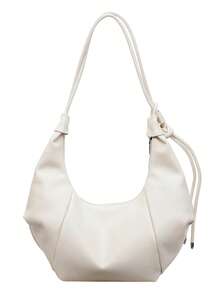 1pc Solid Color PU Crescent Shoulder Bag, Large Capacity, Fashionable For Adult Women, Suitable For Outings And Shopping - Beige - View 7