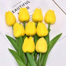 4 piezas de flores de tulipán artificiales de PU, flores falsas miniatura realistas para boda, decoración del hogar, decoración de mesa, flores de plástico al por mayor - Rosa - Ver 6