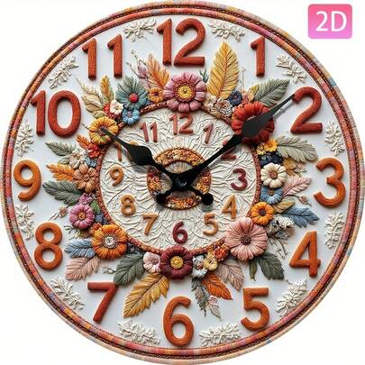 Bohemian Style Round Wall Clock, Exquisite Floral Embroidery Design, Silent Movement. Suitable For Home Decoration Or As A Gift. Batteries Not Included,Battery Operated Wall Clock,Battery Wall Clock,Silent Wall Clock,Reloj De Pared,Room Decor,Clock