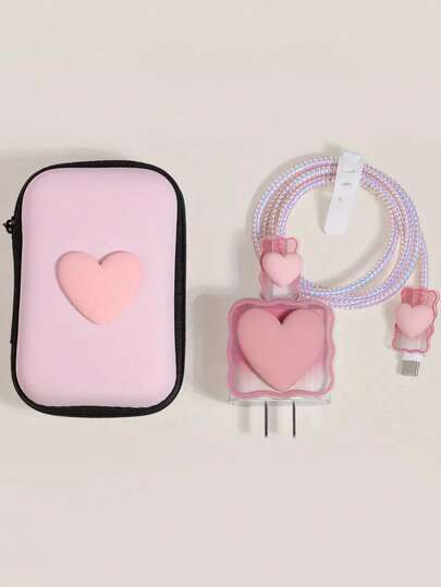 6 piezas Juego de protectores de cargador con corazón negro, Adaptador y organizador de cable de carga rápida de 20W para Apple, Accesorios de cargador estéticos con corazón negro, Organización de cables, Esencial de viaje, Regalo para amigos, Ideal para vacaciones, Navidad