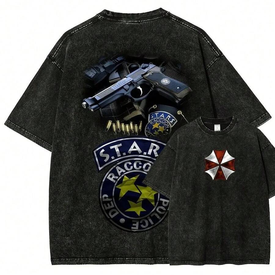 Resident Evil54 Washed Unisex T-Shirt - 黑色 - 查看 1