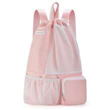 Bolsa de natación con bolsillo húmedo mochila de malla con cordón para playa natación esnórquel gimnasio para mujeres y hombres - Rosado - Ver 1