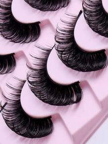 10 Pairs D-Curl Voluminous Russian False Eyelashes, 3D Faux Mink Lashes, Reusable, Fluffy Natural Look, Eyelash Extension - Black - View 5