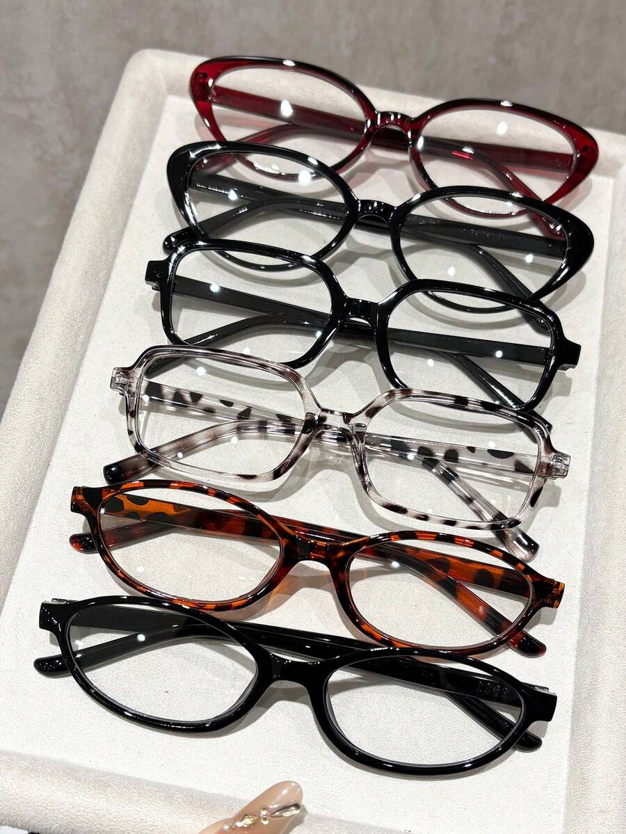 6pcs Plastic Geometric Full Frame Modern Simple Style Women Clear Glasses For Office Weekend Outfit Back-To-School Essentials Appointment Outfits Going Out Outfit Fashion Accessories - Clear - View 1