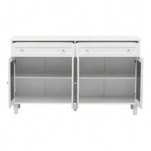 Sideboard With Four Mirrored Doors, Chest Of Drawers, Adjustable Shelves And Crystal Handles. - 白色 - 查看 11