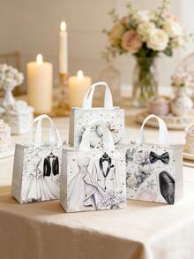 Set de 8 bolsas de regalo con tema de boda - Incluye 4 diseños diferentes decorados con patrones de traje, corbata y zapatos; adecuado para bodas, aniversarios, graduaciones, fiestas temáticas y despedidas de soltero - Talla única - Ver 5