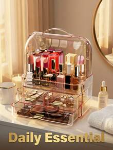 Large Capacity Multi-Drawer Transparent Makeup Organizer Box With Lid, Dust-Proof Storage For Lipstick, Makeup Brushes, Skincare, Jewelry, Foldable & Stackable, Suitable For Vanity, Bathroom, Closet, Bedroom, Dorm, Gift For Women, Girls, Valentine's Day, Easter - Multicolor - View 1