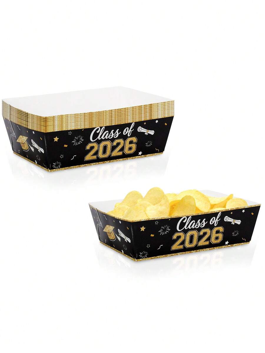 10pcs/20pcs/30pcs Class Of 2026 Graduation Paper Food Boxes Black Gold Glitter Grad Party Potato Chips Paper Boxes With Graduation Cap Pattern 4.7 X 3.1x 1.5Sin Containers For Nachos,Fries,Tacos,Graduation Party Decor Senior Celebration Supplies - Multicolor - View 1