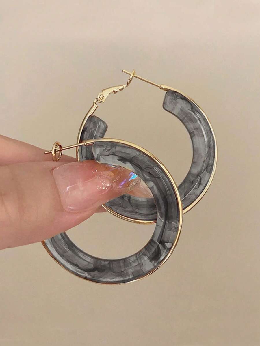 一对优雅几何树脂耳环，独特设计，尽显高端气质，适合女性日常、派对和度假佩戴。 - 灰色 - 查看 1