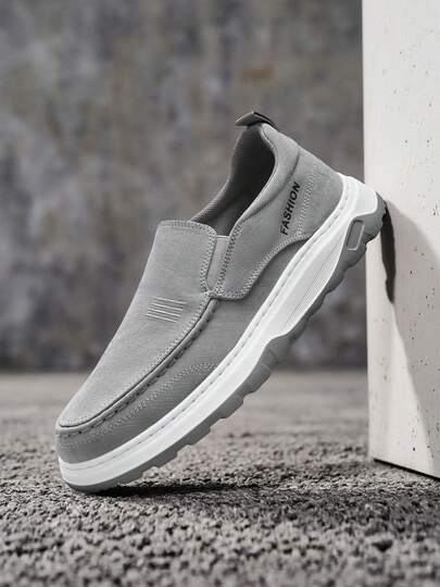 Giày thể thao nam thời trang màu xám bằng vải canvas, kiểu dáng lười biếng, chống trơn trượt, bền bỉ, thoải mái và nhẹ, đa năng cho hoạt động ngoài trời, đi làm hàng ngày và mọi mùa.