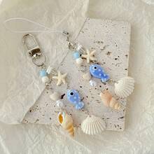2pcs Multi-Color Shell & Starfish Phone Strap, Earphone Charm, Keychain, Camera Hanging Decor, Ins Style - متعدد الألوان - مشاهدة 1