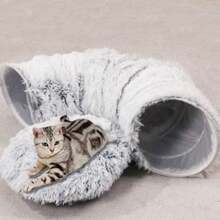 Túnel de cama de peluche para gatos con cojín, túnel de juego para mascotas de peluche suave y multifuncional, desmontable y lavable, ayuda a promover un sueño profundo - Multicolor - Ver 8