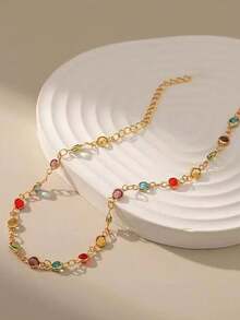 1 pieza Tobillera con strass de color aleatorio, accesorio de regalo estilo vacaciones - Amarillo Oro - Ver 3