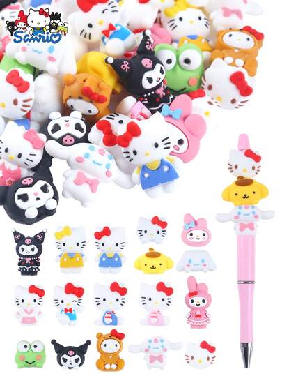 SANRIO 2/4/5/6 hạt silicon Hello Kitty để làm trang sức, hạt hình hoạt hình 3D dễ thương, phù hợp làm móc khóa, phụ kiện bút.