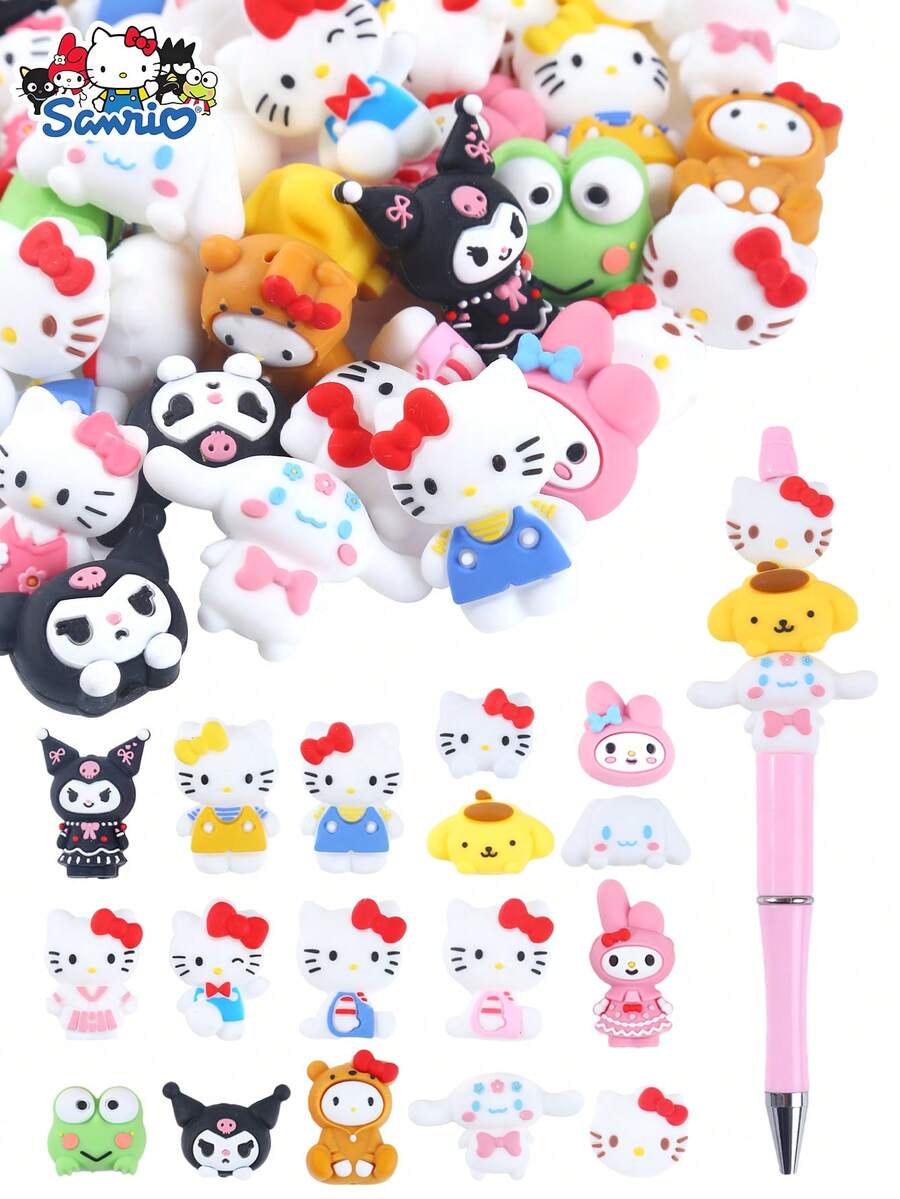 SANRIO 2/4/6pcs Hello Kitty Silicone Bead Decorations, 3D Cute Cartoon Beads Suitable For Making Keychains, Pen Decorations And More - Silicone Charm - View 1