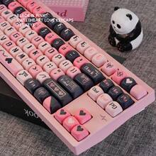 黑色和粉色爱心键帽，MOA高度PBT材质，适用于定制机械键盘，64/68/87/980/108键 - 查看 3