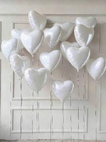 8pcs 18-Inch White Heart Shaped Foil Balloons, Suitable For Birthday Party, Wedding, Engagement, Bridal Shower, Anniversary, Baby Shower Decoration - White - View 1