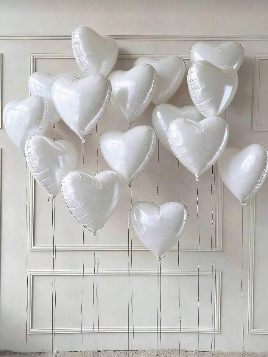 8pcs 18-Inch White Heart Shaped Foil Balloons, Suitable For Birthday Party, Wedding, Engagement, Bridal Shower, Anniversary, Baby Shower Decoration - White - View 1