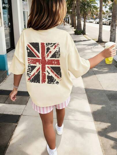 1pc Tween Girls' "Independence Day" Graphic Print Short Sleeve T-Shirt, Student Youth Apparel, Summer Gift For Kids
