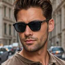 Óculos masculinos clássicos com armação quadrada de plástico (1 par), ideais para uso externo, diário, em viagens, versáteis e casuais, especialmente adequados para férias de verão na praia. - preto clássico - Ver 1