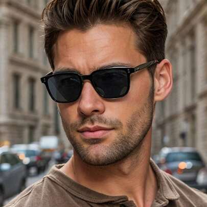 1 Pair Men's Square Plastic Frame Classic Fashion Glasses, Suitable For Outdoor, Daily, Travel Wear, Casual Versatile, Especially Suitable For Summer Beach Vacation Occasions