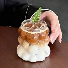 1个高硼硅玻璃葡萄杯，女士家用美容水杯、拿铁杯、美式咖啡杯、饮料杯、果汁杯、可爱甜点杯、冷饮杯，也可作下午茶杯、DIY特色饮品杯 - 彩色 - 查看 5