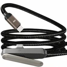 Cable de carga portátil con soporte, cable USB-C a USB-C, carga rápida de 240W, soporte de teléfono incorporado, cable trenzado duradero tipo C, soporte en forma de T de 90 grados - Negro - Ver 2