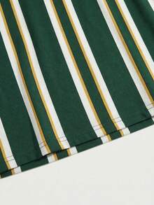 Áo thun Henley nam màu xanh lá cây kẻ sọc dọc - Áo tay ngắn kiểu dáng thường ngày - Màu xanh lá cây đậm - Xem 6