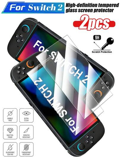 2pcs 2 Screen Protector, Switch 2 High Definition Tempered Glass Screen Protector, Clear HD, Anti-Fingerprint, Scratch-Resistant, Compatible With Protective Case, Easy Installation With No Bubbles