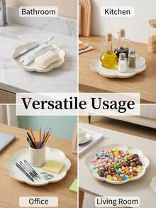 1pc/Set Floral Design Tray, Candy Dish, Snack Plate, Cosmetic Organizer - White - View 3