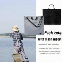 Buffalo Gear Fish Tournament pesa en bolsa con inserto de malla extraíble 24 x 25 pulgadas resistente pesa en bolsa para pesca con lubina con cierre impermeable válvula de drenaje correa de hombro - Gris24 x 25 pulgadas - Ver 6