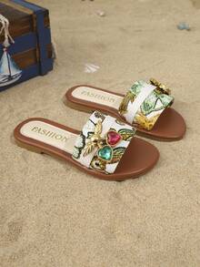 1双夏季平底软底拖鞋，时尚百搭儿童户外凉鞋，沙滩度假鞋 - 彩色 - 查看 4