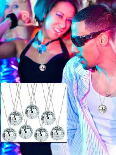 6pcs/3pcs/1pc Mini Mirror Disco Ball Necklace, 70s Disco Party Mini Disco Ball Pendant Silver Disco Ball Jewelry, Suitable For Disco Party, Back To School, Valentine's Day, Great For Dance And Costume Accessories, Birthday Party Necklace, Wedding Gift, Bachelorette Party Accessories, Perfect For Prom And Graduation Celebration, No Battery Required