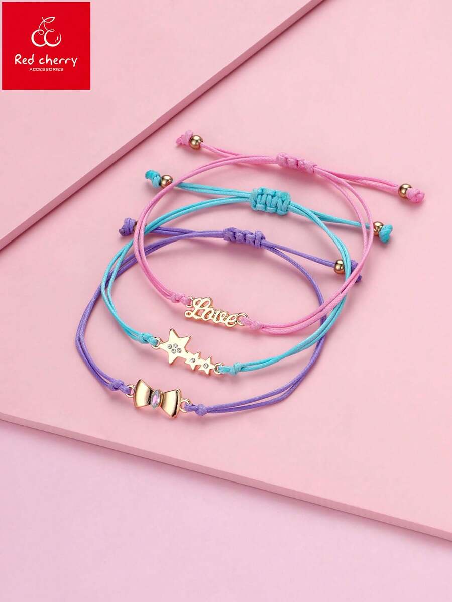 Bộ 3 vòng tay trẻ em thời trang, dễ thương, tối giản, thích hợp làm quà tặng Ngày của Mẹ và quà tặng bạn thân, hình trái tim, mặt trăng, nơ, chữ cái, phù hợp để đeo hàng ngày, làm quà tặng và các dịp lễ hội. - Nhiều màu - Xem 1