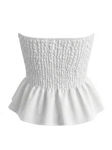 蕾丝边抹胸露脐上衣，性感白色蝴蝶结裹胸背心，夏季外套 - 白色 - 查看 7