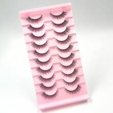 10 par transparenta band 3D faux minkfransar mjuka fluffiga naturliga smala långa och korta blandade täta spetsiga återanvändbara ögonfransar för dagligt bruk - Svart - Visa 3