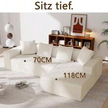 Fully Compressed Boneless Sofa, Cloud Combination Sofa With L-Shaped Chaise Lounges, Modern Modular Sofa With Deep Seats, Upholstered Sofa For Living Room And Bedroom - White - View 7