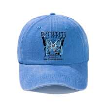 1件女士粉色水洗棒球帽，蓝色闪电蝴蝶印花和励志语录，可调节搭扣后扣，时尚前卫，完美打造休闲街头风格。 - ButterflyBCap - 查看 12